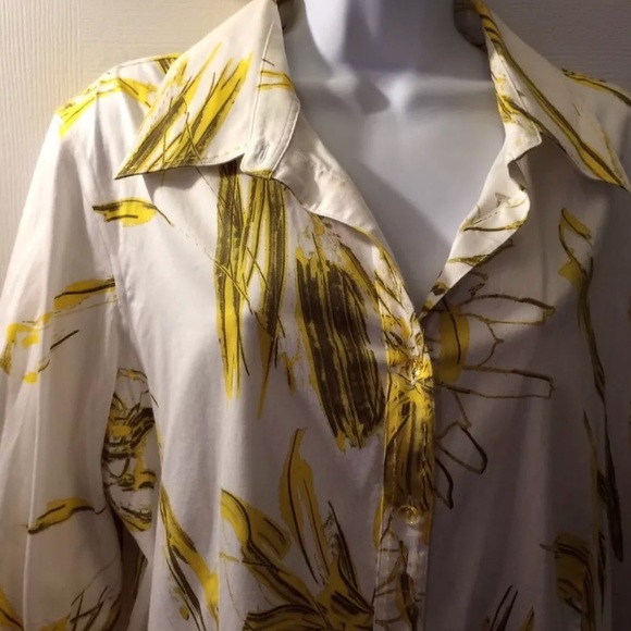 PAPERWHITE by Hinson Wu Blouse Yellow White Floral Button Down Top Nordstrom - Picture 5 of 7
